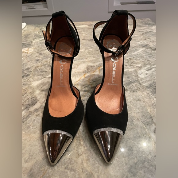 Jeffrey Campbell black ankle strap pumps with a silver mirrored toe size 7 - Picture 2 of 6